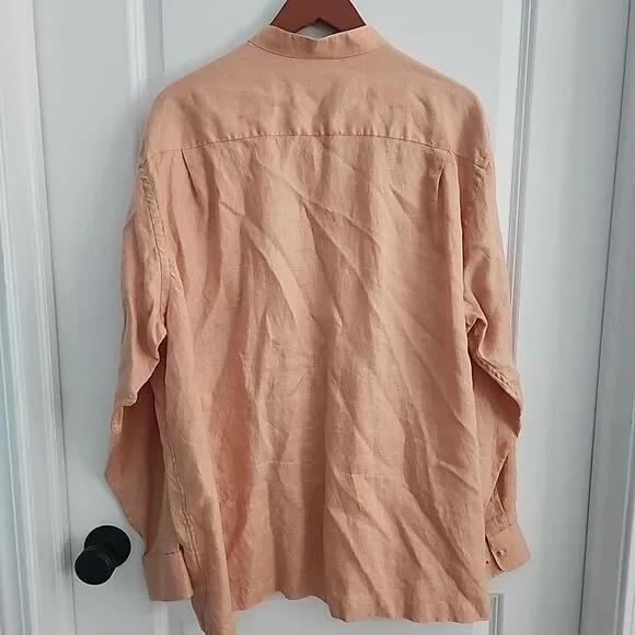 Paul Frederick Mens 100% Linen Shirt Mens Size XL Orange Collarless Long Sleeve - Picture 3 of 7
